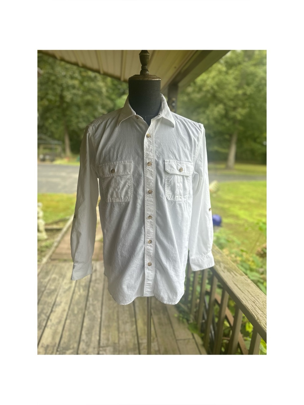 Outdoor Life Men’s White Trail Shirt Casual Button-Up Shirt 100% Cotton Size Med